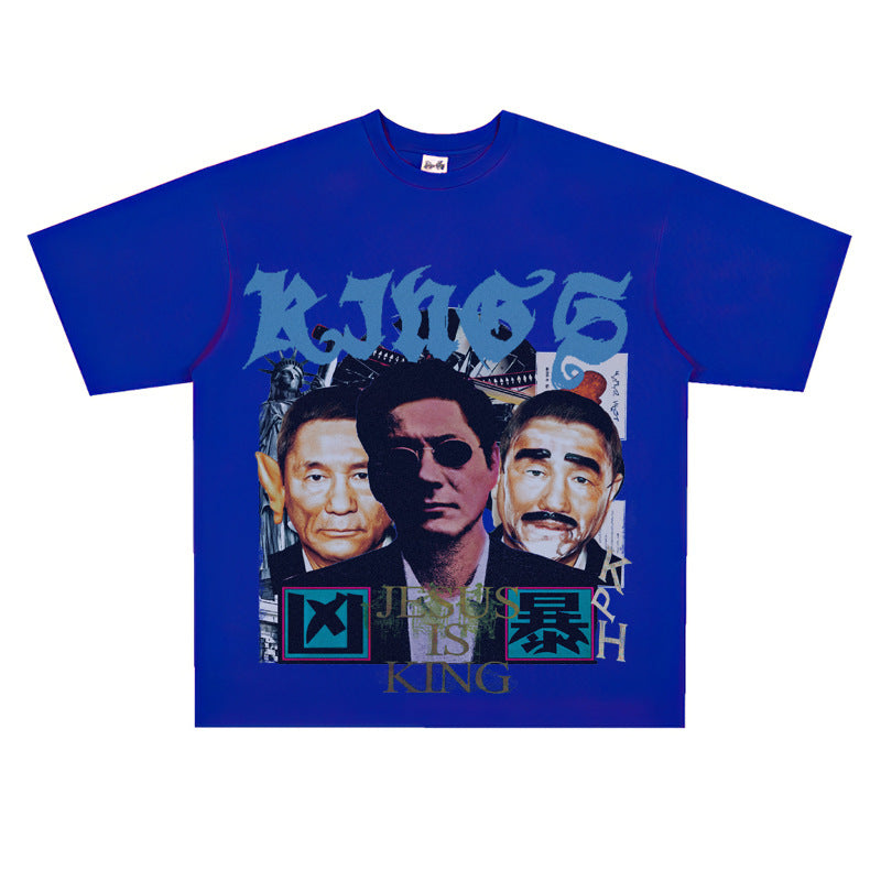 Film Star T Shirt Loose American Retro Street Cotton T-shirt for Men and Women