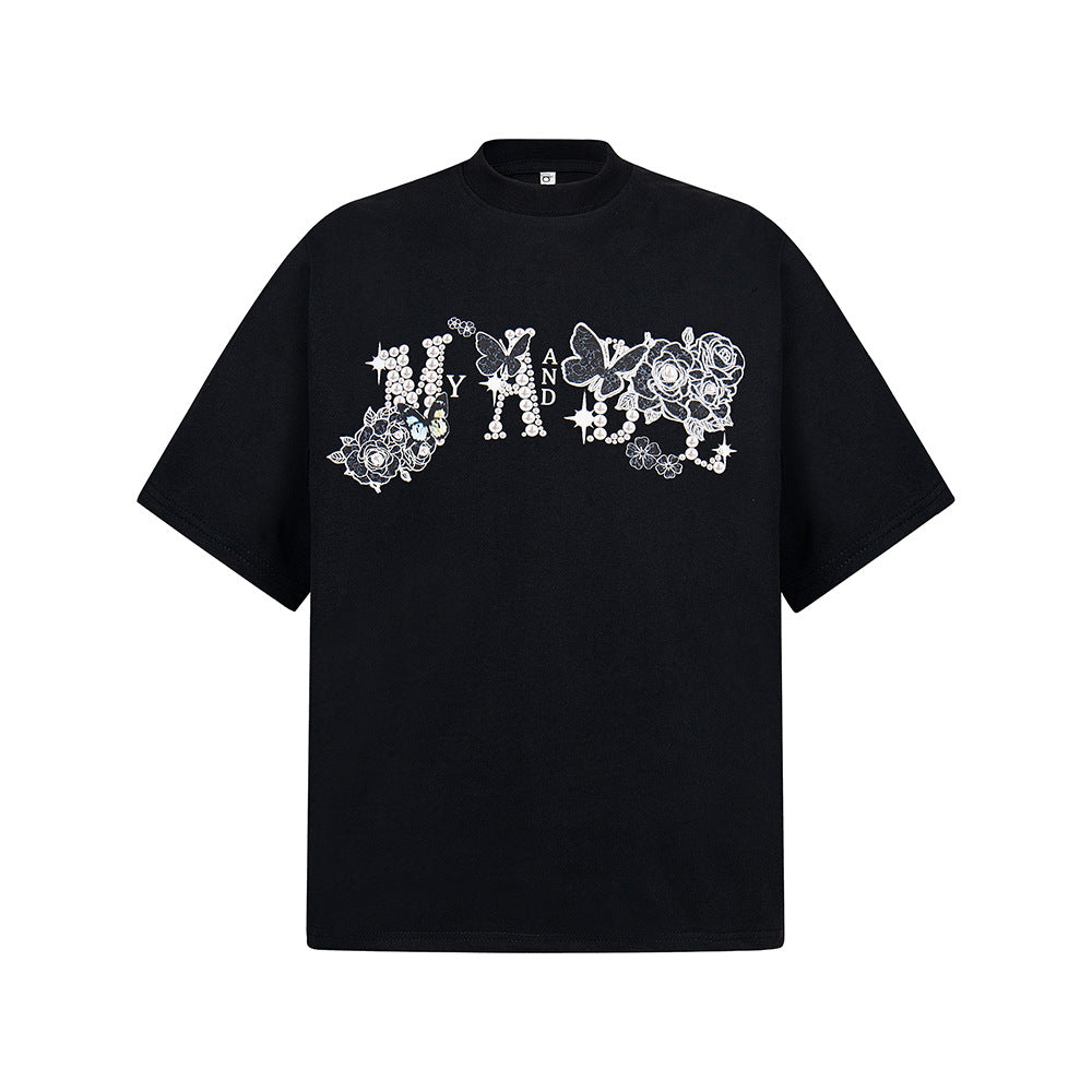 Nostalgia T Shirts Alphabet Butterfly Print Short Sleeve T-Shirt