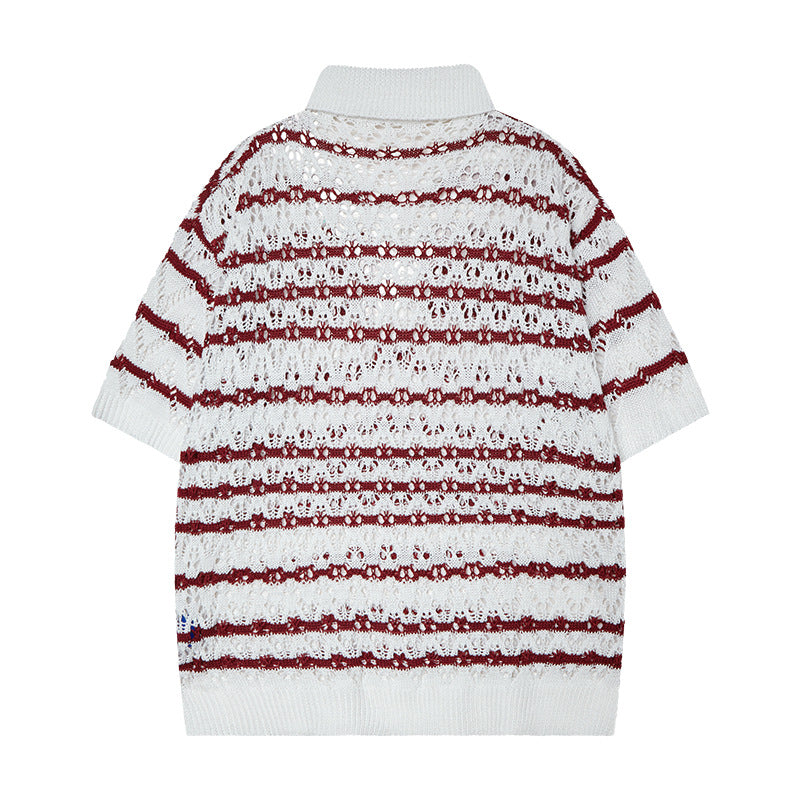 Nyc 1990 Shirt Summer Striped Lapel Sweater
