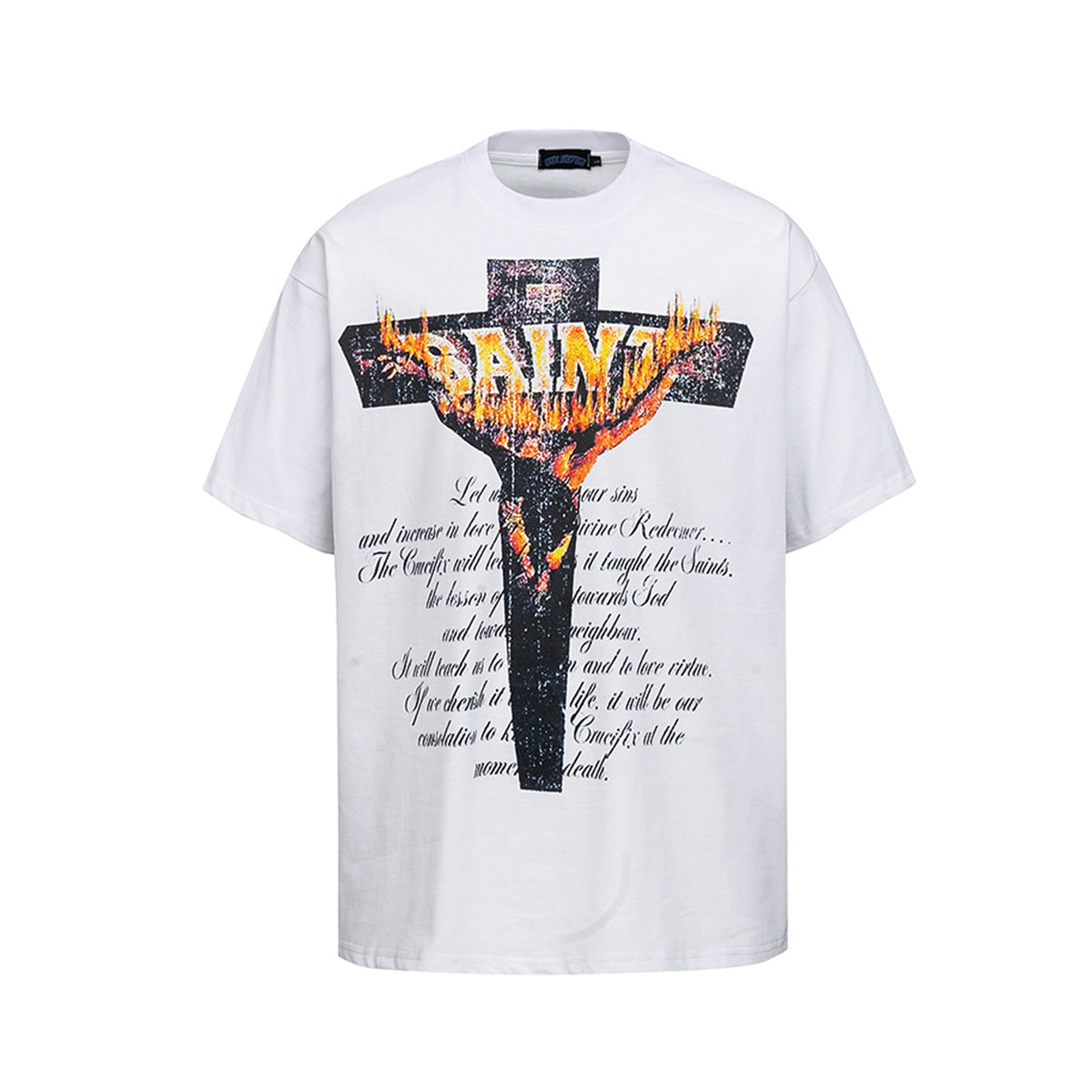Retro Style Shirt For Men Summer Hip Hop Flame Print T-Shirt Short Sleeve