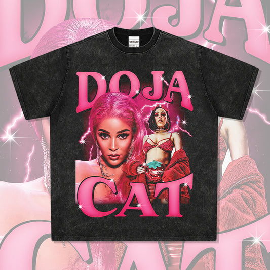 Streetwear masculino hip hop vintage Doja cat print short sleeve t-shirt vintage