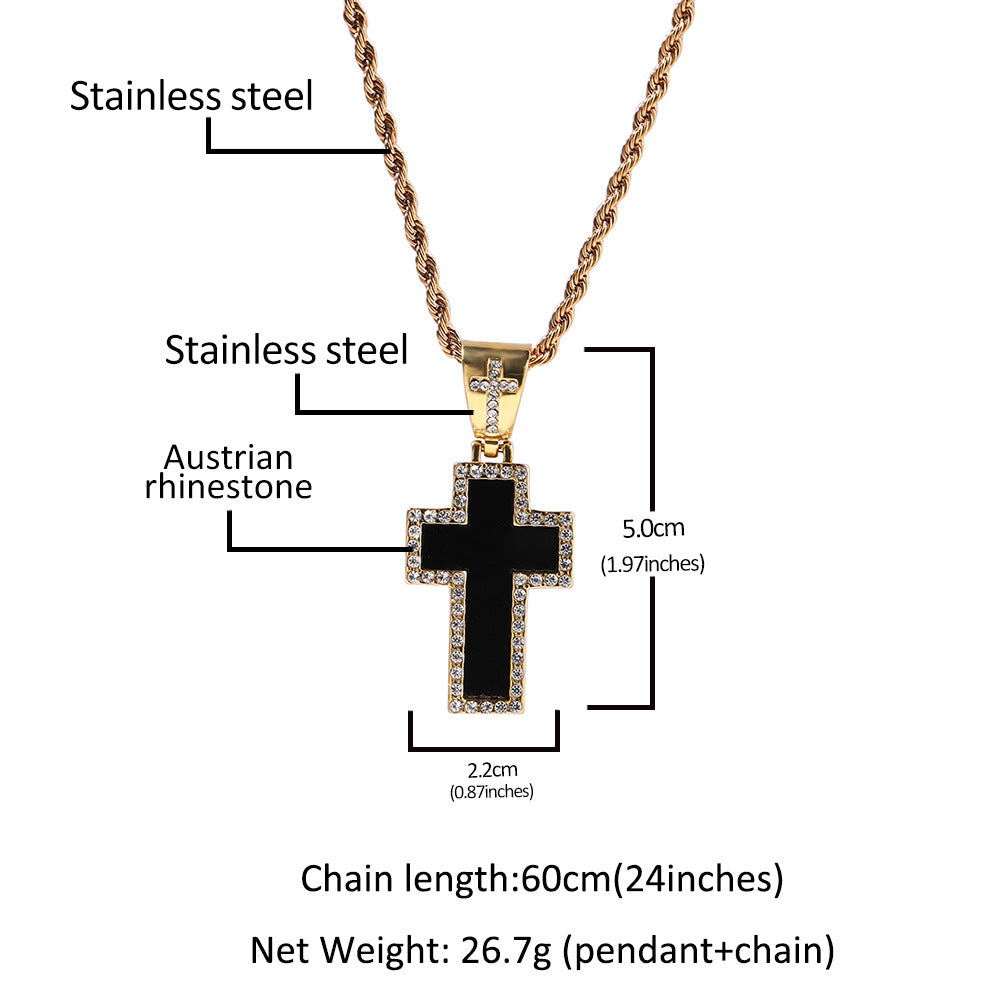 Jewelry Hip Hop Diamond Set Black Cross Pendant Necklace Crosses Egypt Pieces