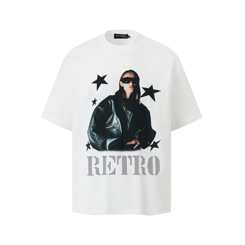 Casual Street Wear Vintage Character Print Short Sleeve T-Shirt