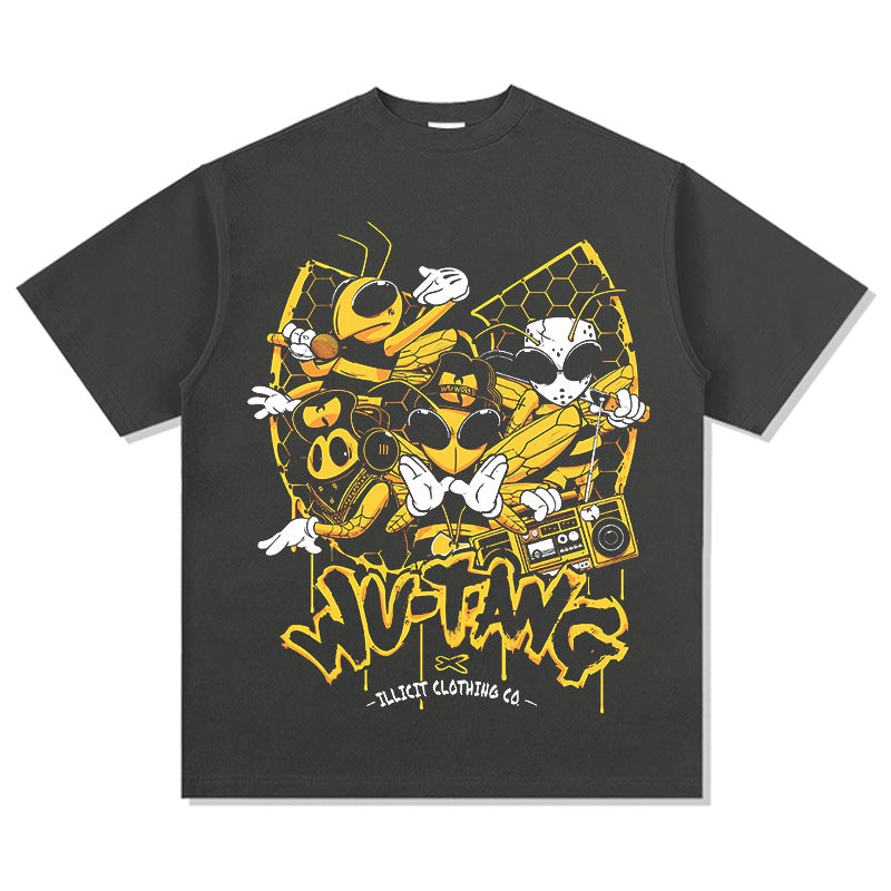 Streetwear masculino wu-tang print vintage short-sleeved t-shirt