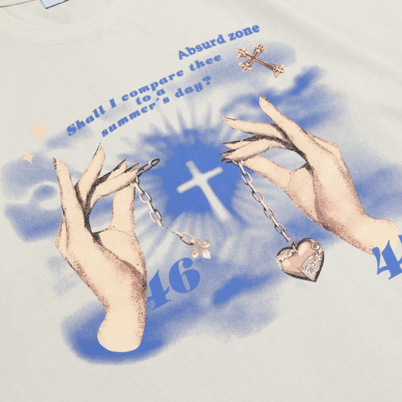 Camisetas streetwear summer retro letter print design casual loose short sleeve T-Shirt