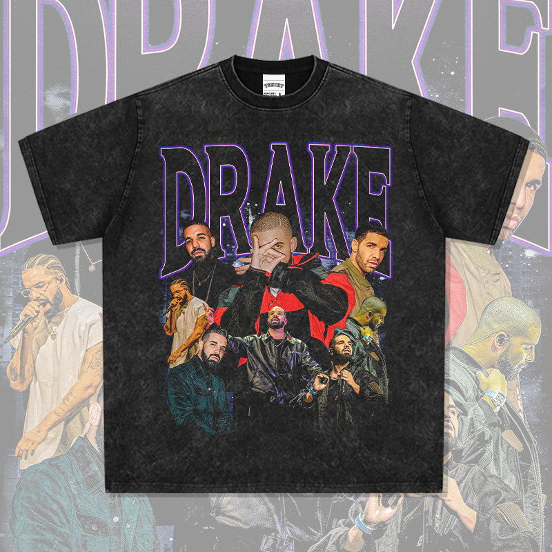 Marcas streetwear usa vintage drake print short sleeve t-shirt