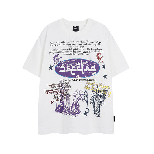 Y2K mens shirt hip hop retro loose round neck men's short sleeve T-shirt