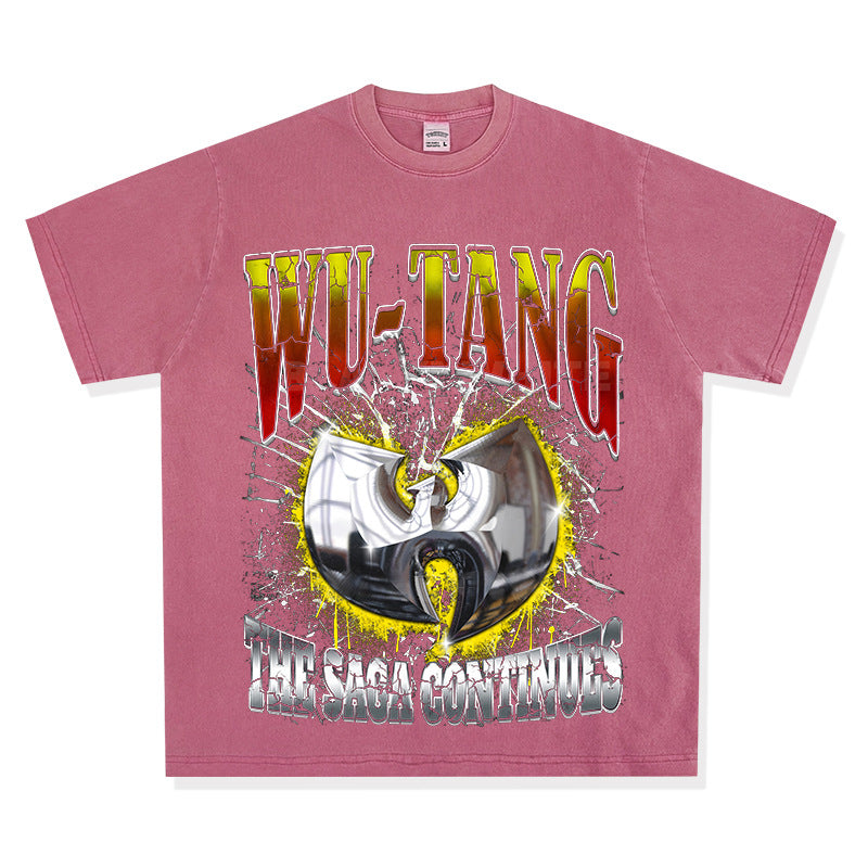 Streetwear masculino vintage hip hop WU-TANG print short-sleeved t-shirt