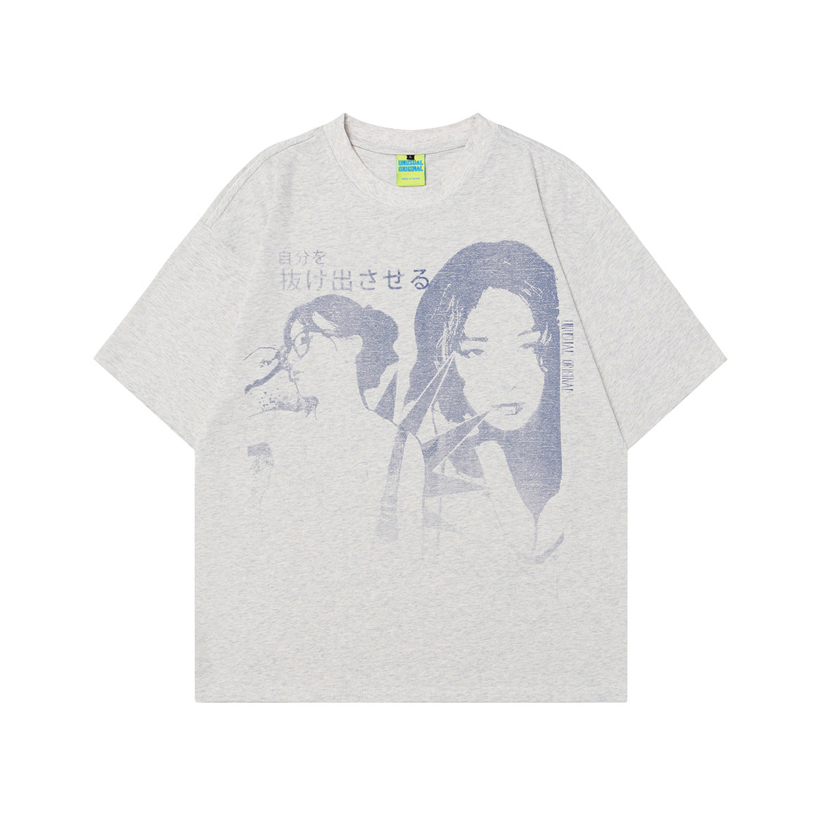 90s West Coast Hip Hop Fashion T Shirts Vintage Shibuya Girl Portrait Print Loose Half Sleeve T-Shirt