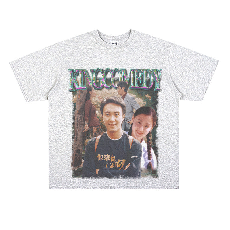 Film Star T Shirt Stephen Chow King of Comedy Cotton Short Sleeve Loose Retro T-shirt for Men