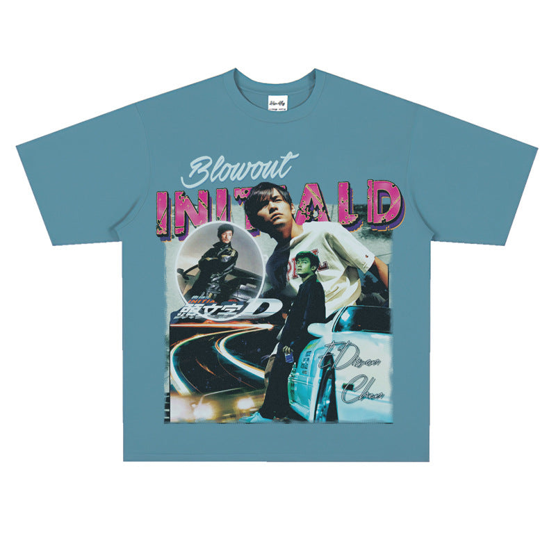 Film Star T Shirt Jay Chou Short Sleeve Retro Street Printed round Neck T-shirt for Men and Women