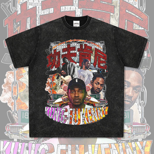 Outfit streetwear Homage Kendrick Lamar Kung Fu Kenny Hip Hop Rap Print Short Sleeve T-Shirt