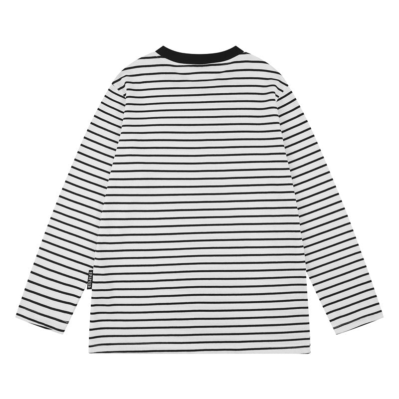 Camisas Retros Spring Long Sleeve T-Shirt Casual Loose Striped Top