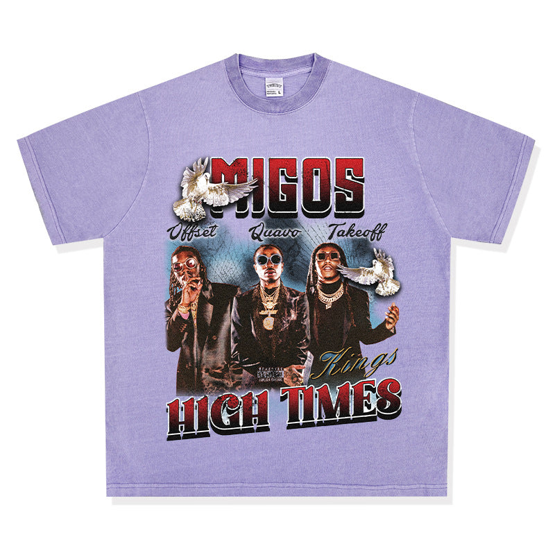 Cool t rapper hip hop team Migos print short sleeve wash