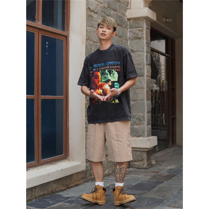 Film Star T Shirt Trendy Cotton Short Sleeve Loose round Neck Retro T-shirt