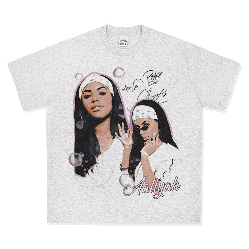 Streetwear masculino summer vintage AALIYAH print short sleeve t-shirt