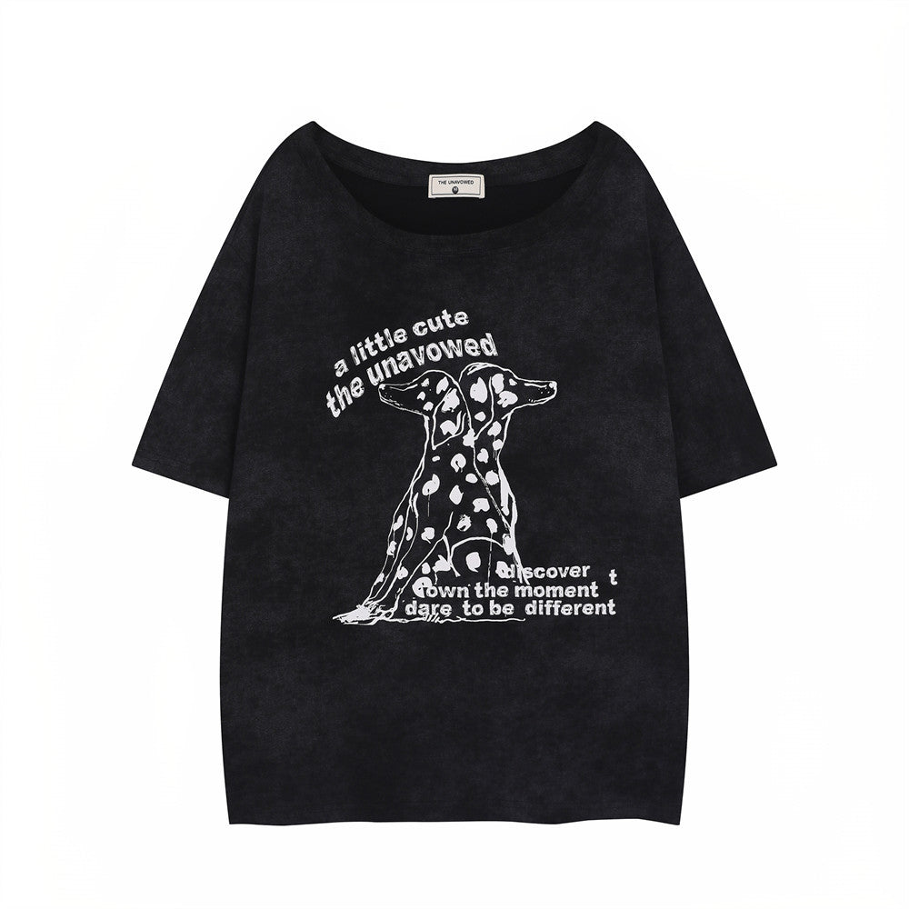 Racing oversized t shirt spotted dog print short sleeve crew neck t-shirt
