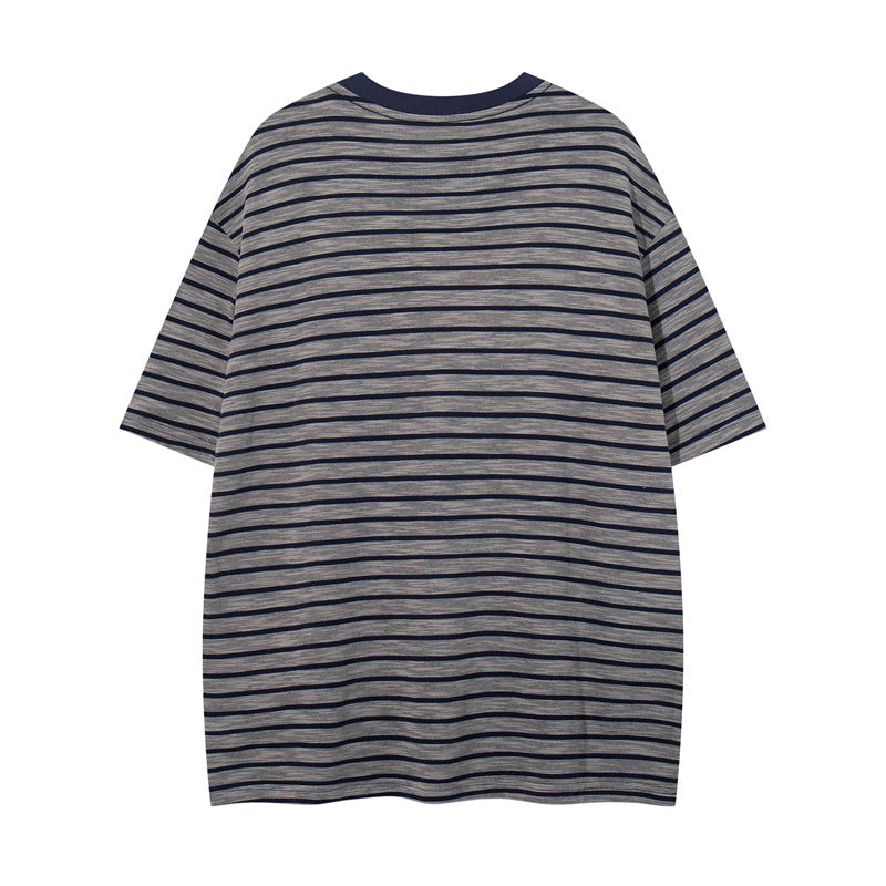 Casual Street Wear Black and White Striped Short Sleeve T-Shirt Cleanfit