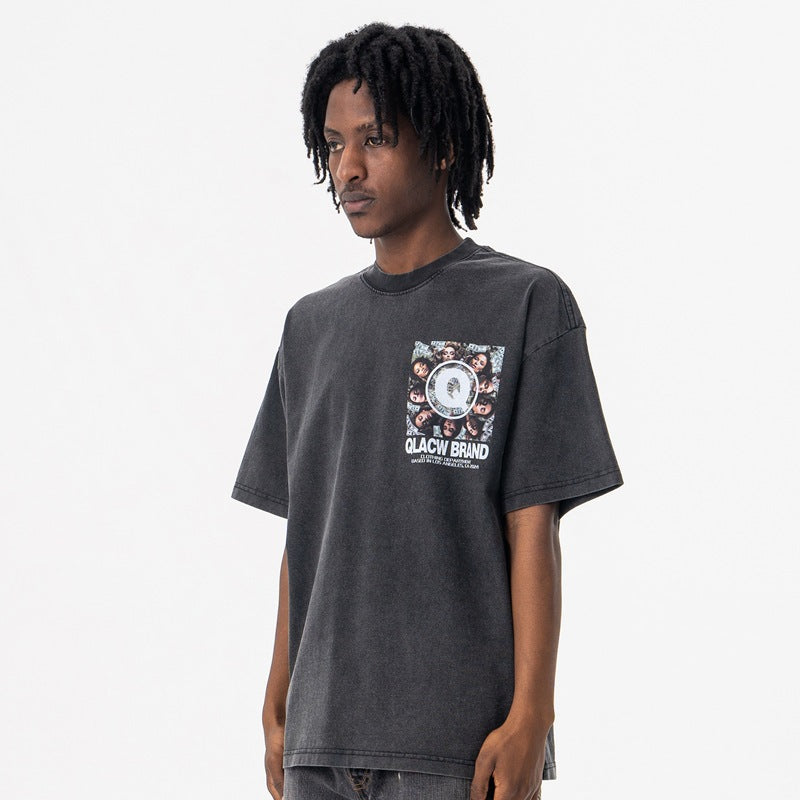 Vintage College Shirts Summer Wash Crew Neck Short Sleeve T-Shirt