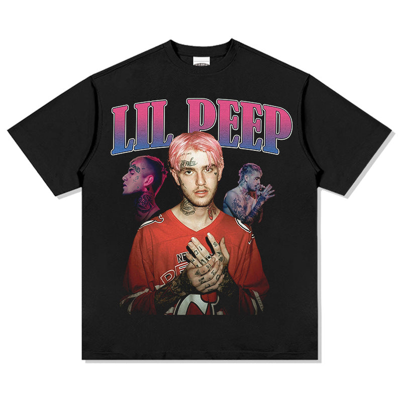 Streetwear masculino hip hop lil peep print short sleeve t-shirt vintage