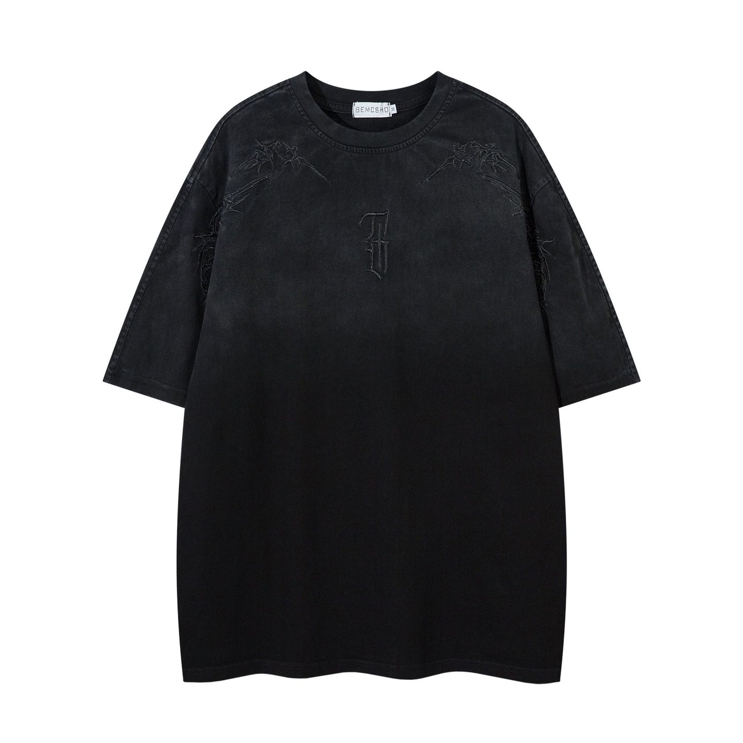 Hustle vintage summer embroidery gradual change washed short sleeve t-shirt