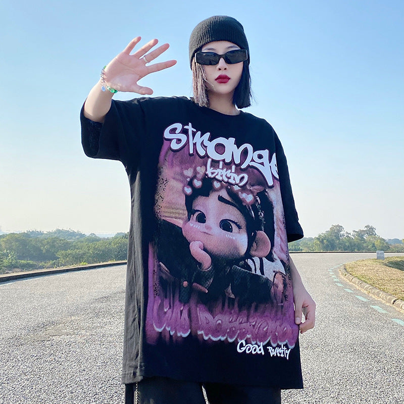 Vintage Usa Shirt Cartoon Print Short Sleeve T-Shirt Oversize Top
