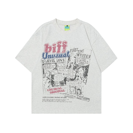 Unisex T-shirts Summer Magazine Creative Comic Men's Loose Short Sleeve T-Shirt