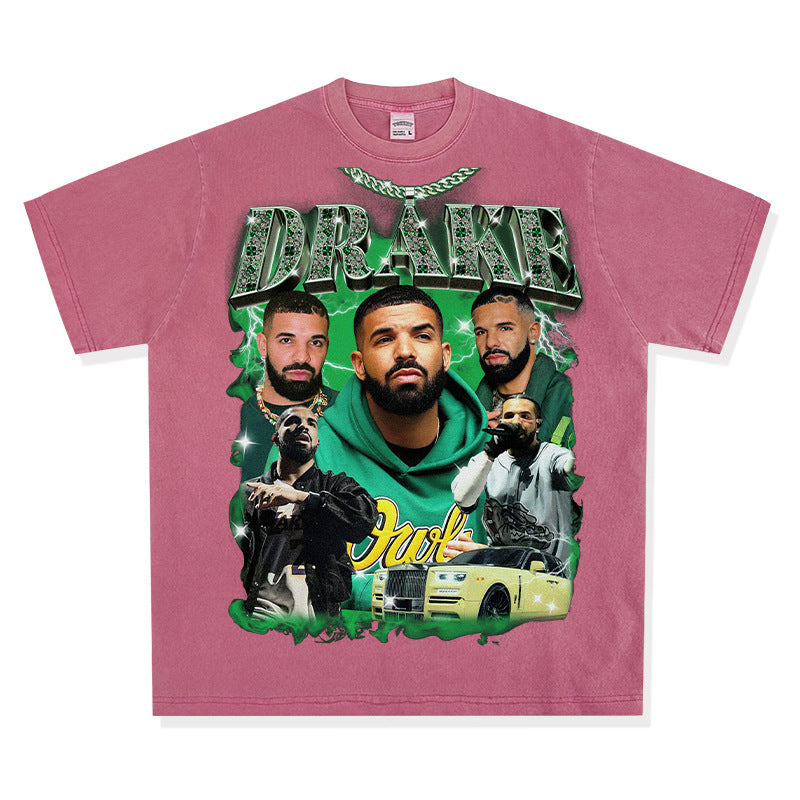 Marcas streetwear usa vintage hip hop drake dragon print short sleeve t-shirt
