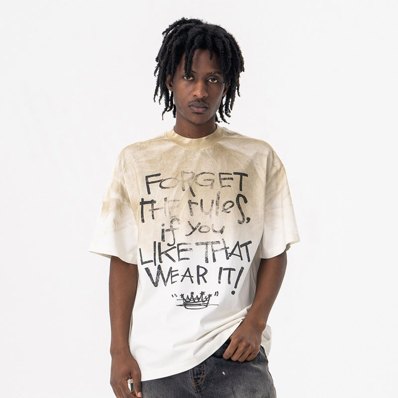 Vintage 90s Hip Hop Clothing Summer Old Loose Vintage Cleanfit Short Sleeve T-Shirt