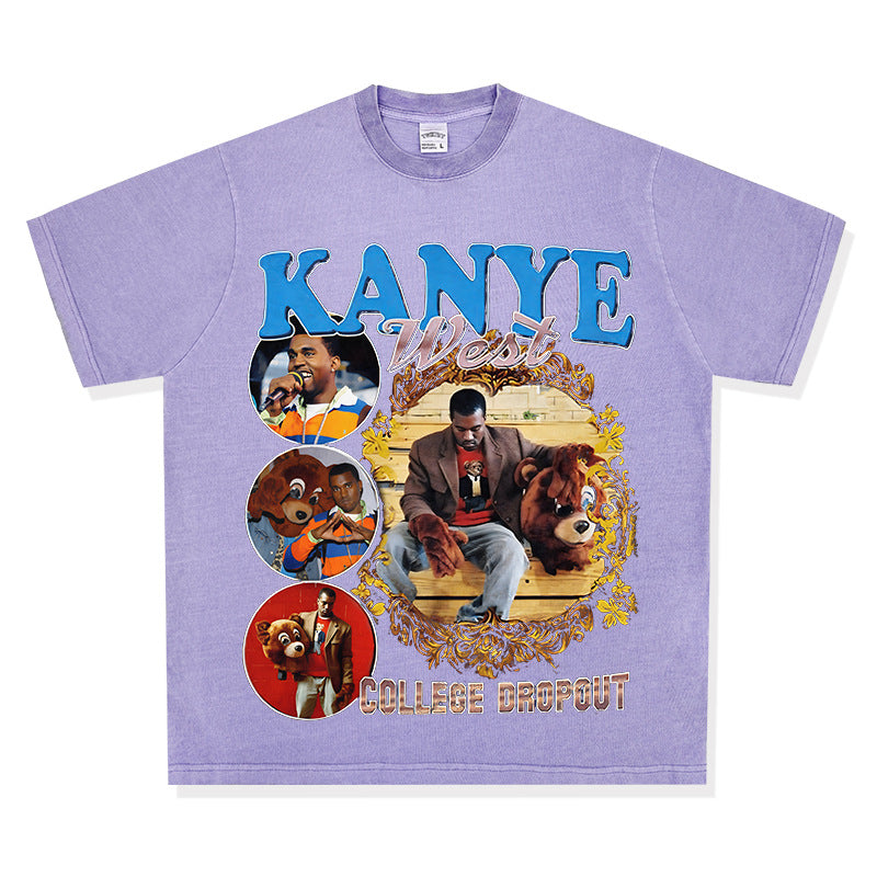 New york hip hop shop vintage hip hop kanye west print short sleeve t-shirt vintage