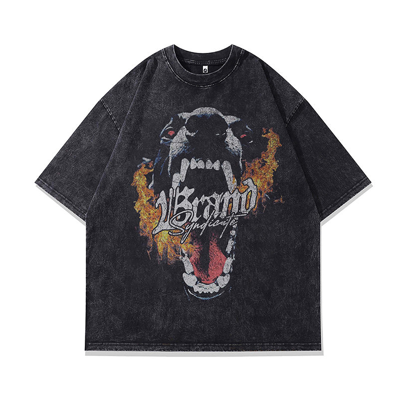 Ropa Vintage Hombre Doberman Printed Washed Old Short Sleeve T-Shirt