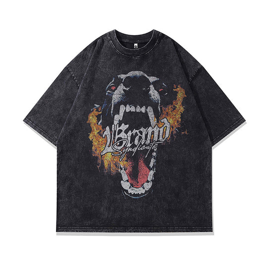 Ropa Vintage Hombre Doberman Printed Washed Old Short Sleeve T-Shirt