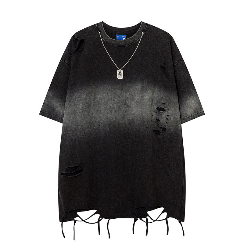 Hip Hop Clothes New York Old Ripped Short Sleeve Summer Loose T-Shirt