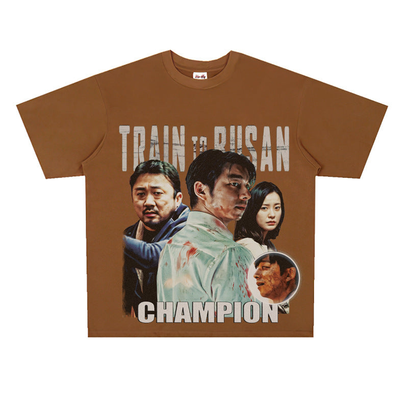 Film Star T Shirt Loose Retro Street Cotton T-shirt Men and Women