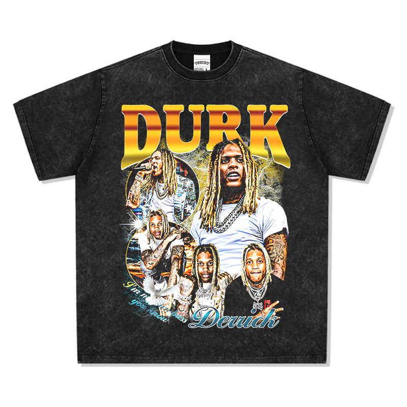 Outfit streetwear vintage, hip hop Lil Durk print short sleeve t-shirt