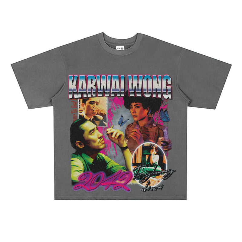 Film Star T Shirt Short Sleeve American Retro Loose round Neck T-shirt for Men and Women