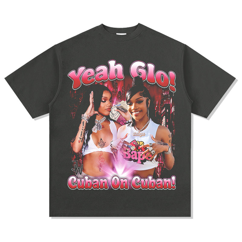Outfit streetwear Vintage GloRilla Hip Hop Print Short Sleeve T-Shirt