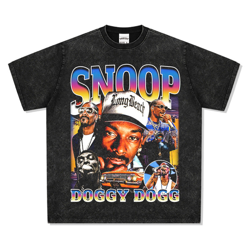 Outfit streetwear vintage hip hop snoop doggie print short sleeve t-shirt