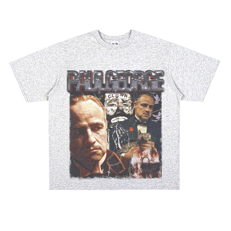 Film Star T Shirt Cotton Short Sleeve Loose round Neck Retro Design T-shirt for Men