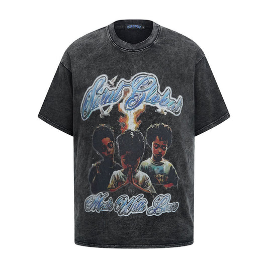 Hip hop clothing new york summer retro hip hop washed old t-shirt short sleeve