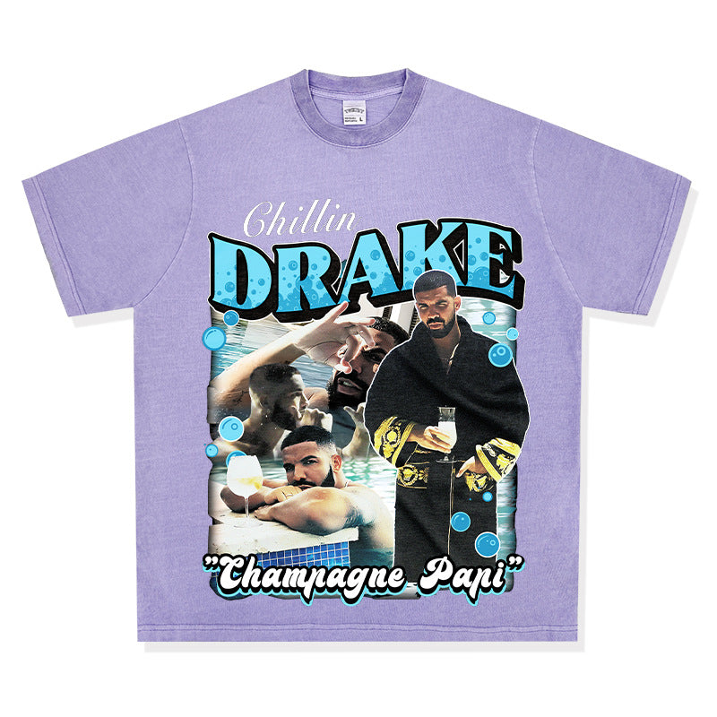 Cool t rapper vintage hip hop drake Drake print short sleeve t-shirt
