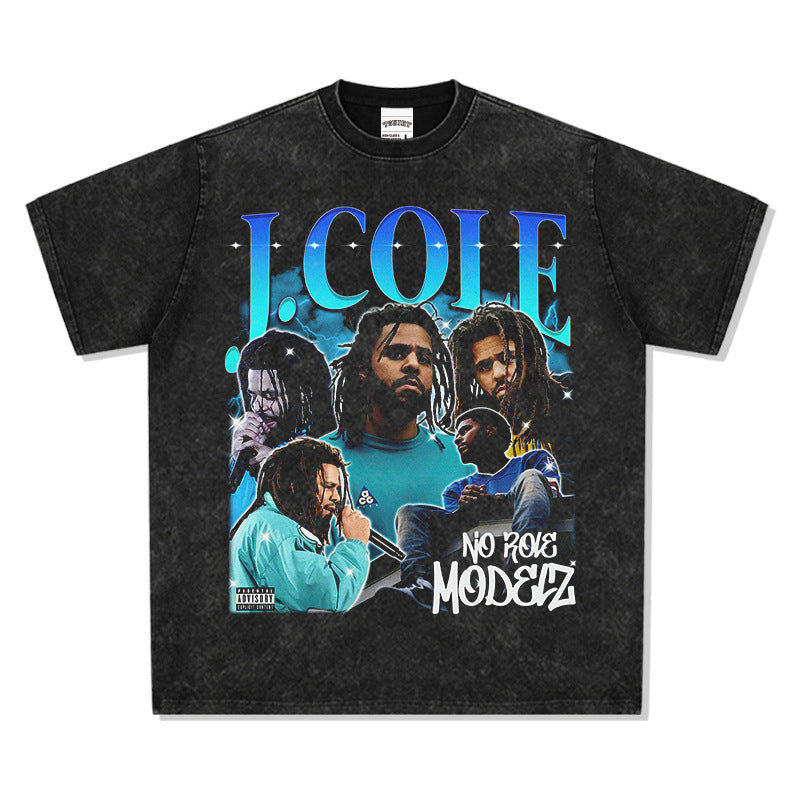 Outfit streetwear vintage hip hop JCole print short sleeve t-shirt