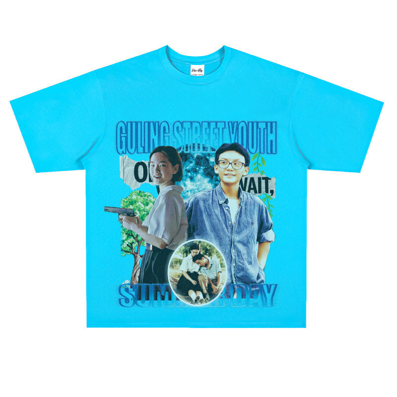 Film Star T Shirt Loose Heavy Retro Street Personality T-shirt Men and Women