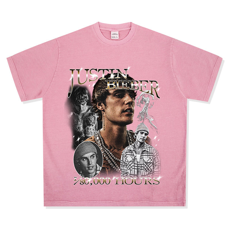 New york hip hop shop hip hop, bieber print vintage short sleeve t shirt