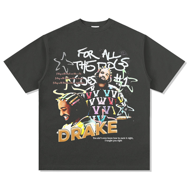 Cool t rapper vintage hip hop drake drake print short sleeve t-shirt