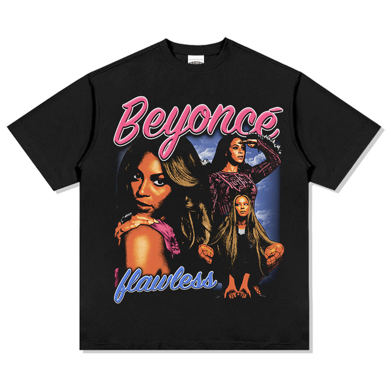 Marcas streetwear usa vintage hip hop beyonce print short sleeve t-shirt