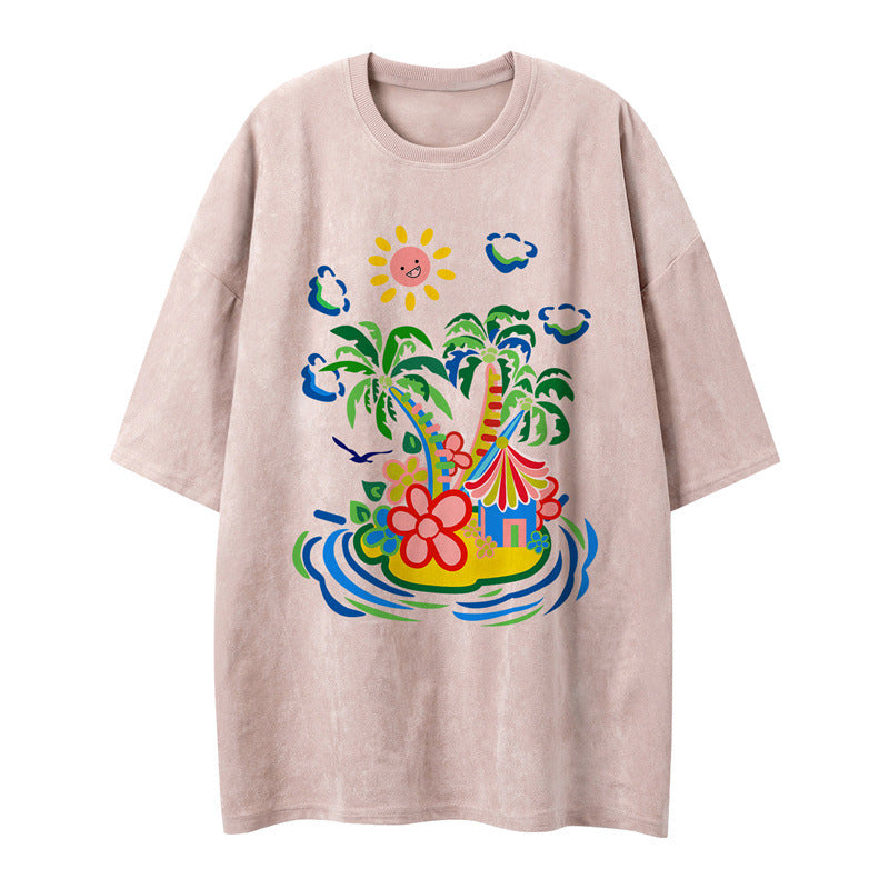 US drip outfits Summer Vintage Casual Loose Short Sleeve T-Shirts