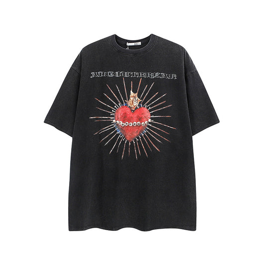 Vintage T Shirts Hip Hop Alphabet Love Water Short Sleeve T-Shirt