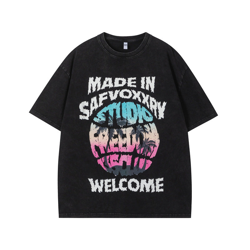 Vintage Tišö Rt Alphabet Short Sleeve T-Shirt Summer Loose Top