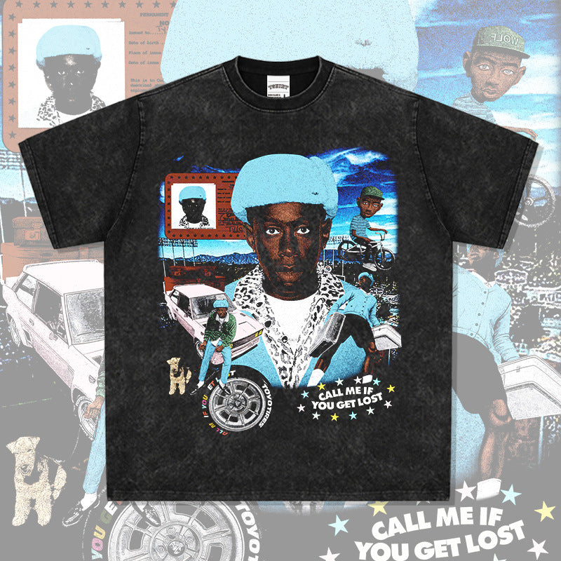 Outfit streetwear vintage hip hop creator taylor print short sleeve t-shirt